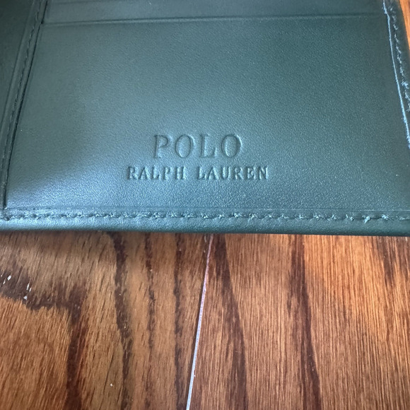 Polo Ralph Lauren Bifold Billfold Wallet Green Leather Preppy Bear Jacket - Picture 6 of 13